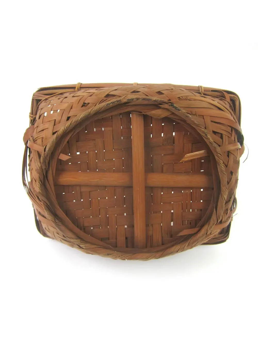 Japanese Ikebana Woven Bamboo Flower Basket 10x7 Rectangle Handle Vintage 1930s